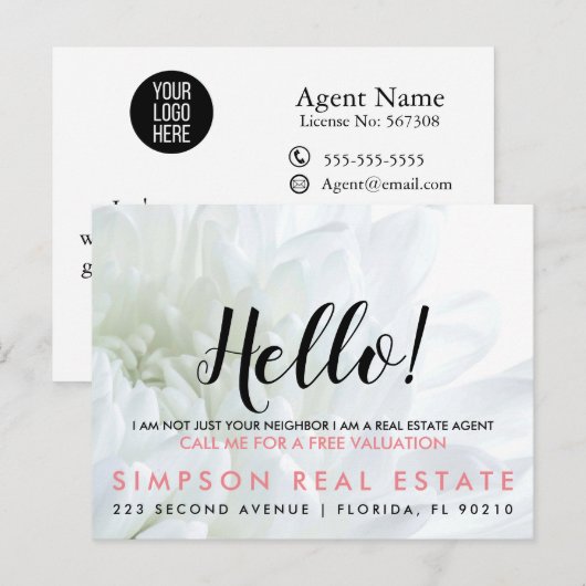 Real Estate Agent HALLO CARD Aankondigingskaart (Voorkant / Achterkant)