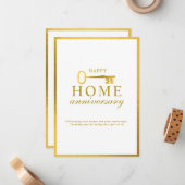 Real Estate Agent Happy Home Anniversary Gold Key Notitiekaartje (Voorkant / Achterkant in situ)