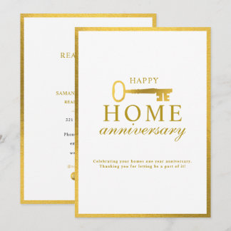 Real Estate Agent Happy Home Anniversary Gold Key Notitiekaartje