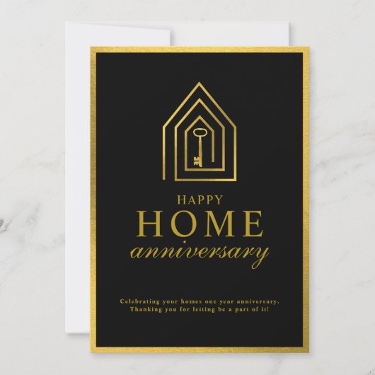 Real Estate Agent Happy Home Anniversary Gold Key Notitiekaartje (Voorkant)