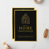 Real Estate Agent Happy Home Anniversary Gold Key Notitiekaartje (Voorkant / Achterkant in situ)
