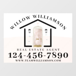 Real Estate Agent House en Roze Waterverf deur Raamsticker