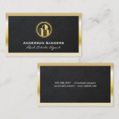 Real Estate Agent | Leder | Goud metallisch Lijst Visitekaartje (Voorkant / Achterkant)