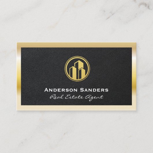 Real Estate Agent | Leder | Goud metallisch Lijst Visitekaartje (Voorkant)