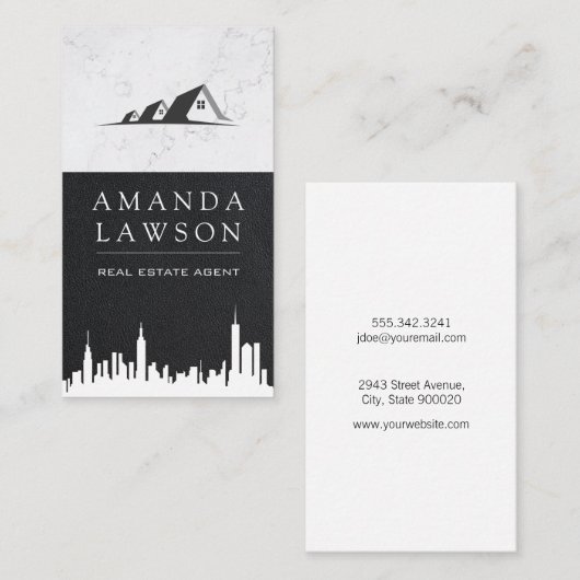 Real Estate Agent | Leder | Marmer Visitekaartje (Voorkant / Achterkant)