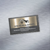 Real Estate Agent | Leder van metallisch goud Magnetisch Visitekaartje (Voorbeeld)
