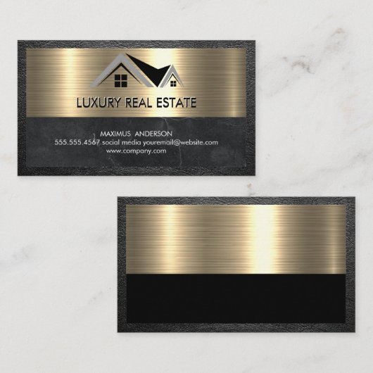 Real Estate Agent | Leder van metallisch goud Visitekaartje (Voorkant / Achterkant)
