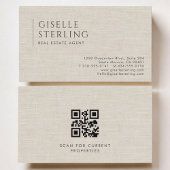 Real Estate Agent Luxury Neutral Linen QR Code Visitekaartje