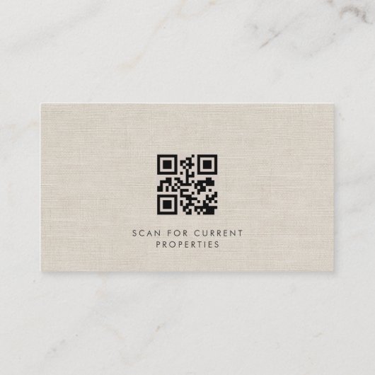 Real Estate Agent Luxury Neutral Linen QR Code Visitekaartje (Achterkant)