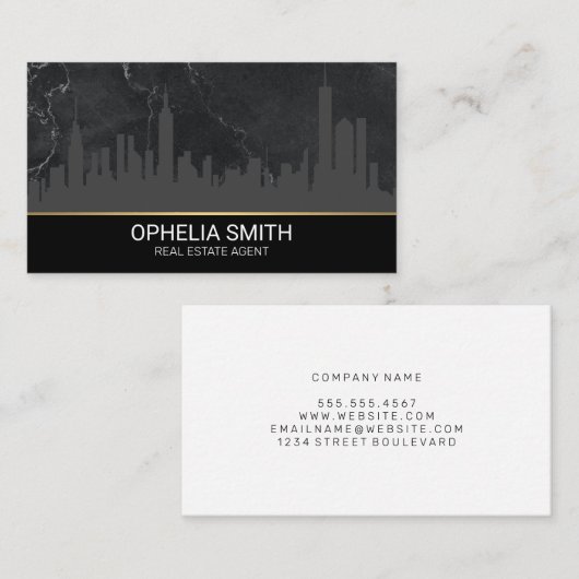 Real Estate Agent | Marmer | Cityscape Skyline Visitekaartje (Voorkant / Achterkant)