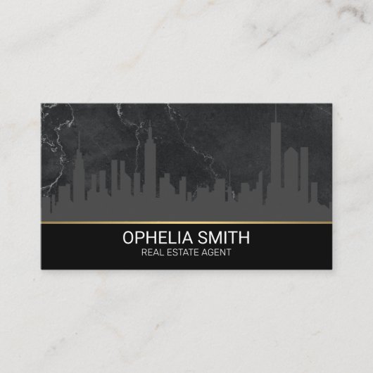Real Estate Agent | Marmer | Cityscape Skyline Visitekaartje (Voorkant)