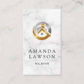 Real Estate Agent | Marmer | Gold Silver-Logo Afsprakenkaartje (Voorkant)