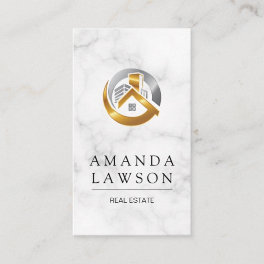 Real Estate Agent | Marmer | Gold Silver-Logo Afsprakenkaartje (Voorkant)