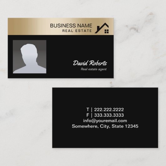Real Estate Agent met foto Gold Border Visitekaartje (Voorkant / Achterkant)