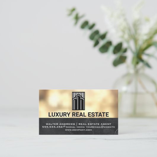 Real Estate Agent | Metallic Gold Boke Visitekaartje (Staand voorkant)