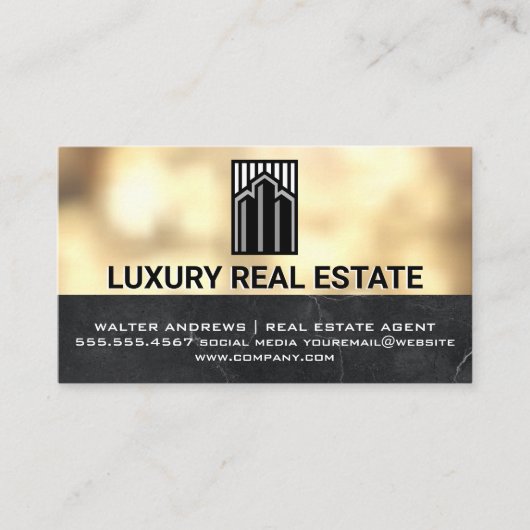 Real Estate Agent | Metallic Gold Boke Visitekaartje (Voorkant)