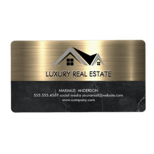 Real Estate Agent   Metallic Gold Marmer Business Etiket