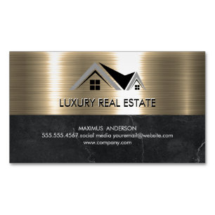 Real Estate Agent   Metallic Gold Marmer Business Magnetisch Visitekaartje
