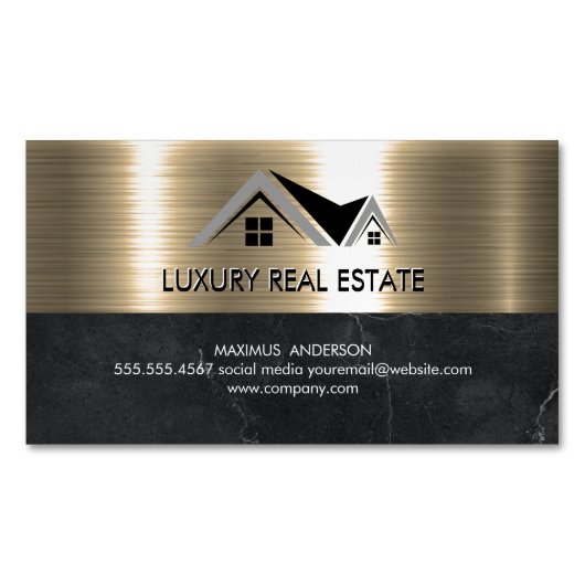 Real Estate Agent | Metallic Gold Marmer Business Magnetisch Visitekaartje (Voorkant)