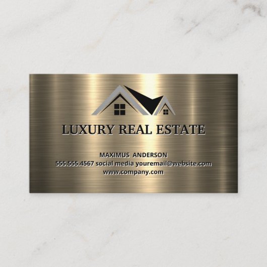 Real Estate Agent | Metallic Gold Metallic Shine Visitekaartje (Voorkant)