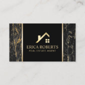 Real Estate Agent Modern Black & Gold Marble Visitekaartje (Voorkant)