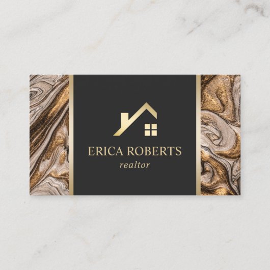 Real Estate Agent Modern Copper & Gold Marble Visitekaartje (Voorkant)