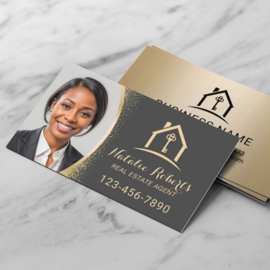 Real Estate Agent Modern Gold Realtor Custom Photo Visitekaartje
