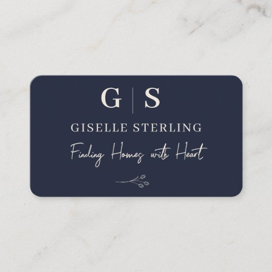 Real Estate Agent Navy Blue Monogram Visitekaartje (Voorkant)