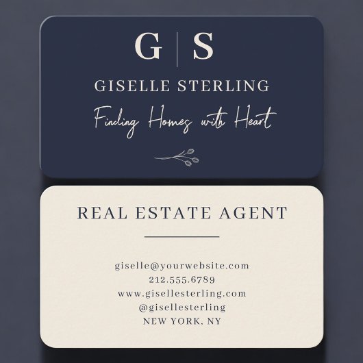 Real Estate Agent Navy Blue Monogram Visitekaartje