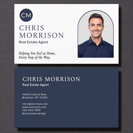 Real Estate Agent Navy Blue Professional Photo  Visitekaartje