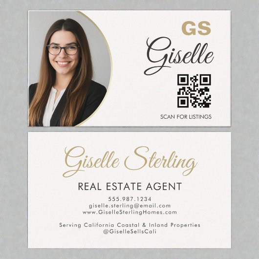 Real Estate Agent Neutral Gold Photo QR Code  Visitekaartje