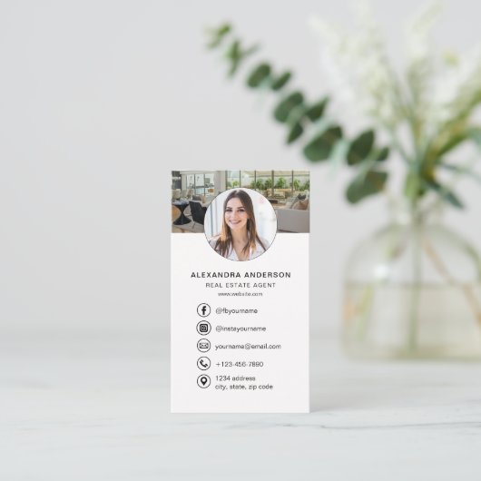  Real Estate Agent  Neutral Photo Logo QR Code Visitekaartje (Staand voorkant)