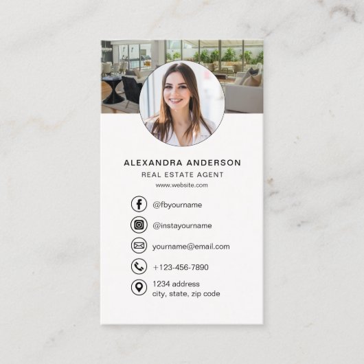  Real Estate Agent  Neutral Photo Logo QR Code Visitekaartje (Voorkant)