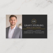 Real Estate Agent Photo Black Gold Visitekaartje (Voorkant)