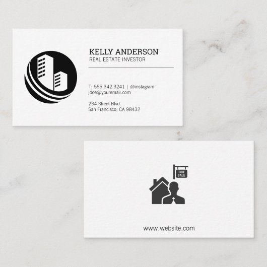 Real Estate Agent | Pictogram onroerendgoedgebouw Visitekaartje (Voorkant / Achterkant)