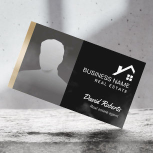 Real Estate Agent Professional Black & Gold Photo Visitekaartje