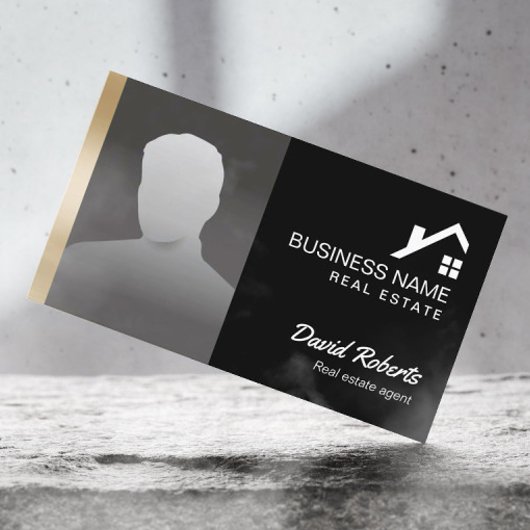 Real Estate Agent Professional Black & Gold Photo Visitekaartje