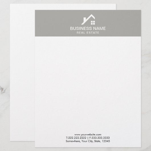 Real Estate Agent Professional House Logo Plain Gepersonaliseerd Briefhoofd (Voorkant / Achterkant)