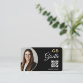 Real Estate Agent QR Code Black Gold Photo  Visitekaartje (Staand voorkant)