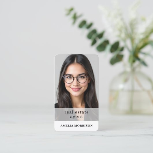 Real Estate Agent QR Code Photo Professional Visitekaartje (Staand voorkant)