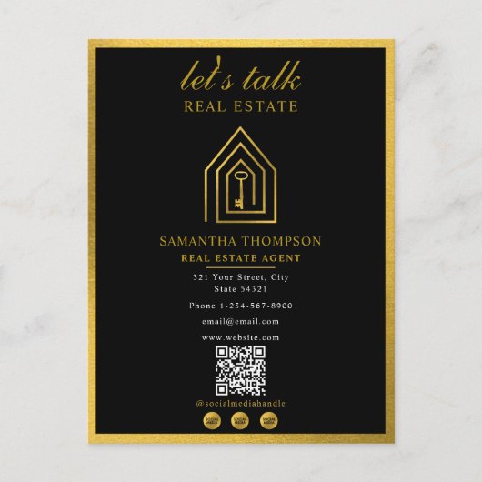 Real Estate Agent Realtor Gold Key Home Logo Feestdagenkaart (Voorkant)