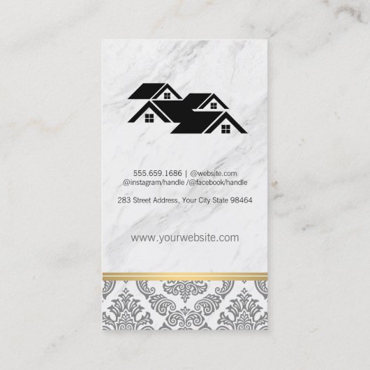 Real Estate Agent Rooftop Marble Damask Gold Trim Afsprakenkaartje (Achterkant)