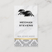 Real Estate Agent Rooftop Marble Damask Gold Trim Afsprakenkaartje (Voorkant)