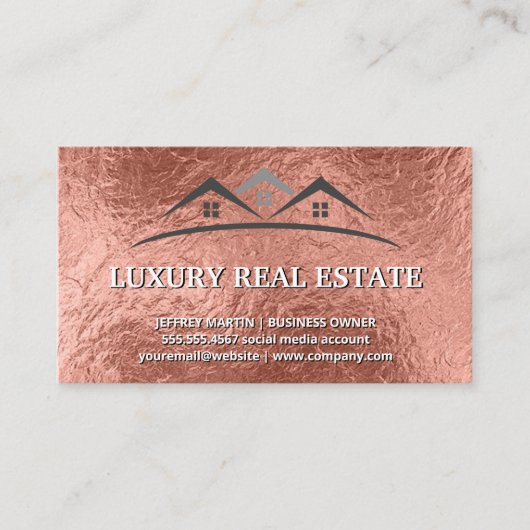 Real Estate Agent | Roos Gold Foil Textuur Visitekaartje (Voorkant)