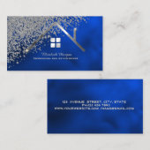 Real Estate Agent Silver House Diamonds Royal Blue Visitekaartje (Voorkant / Achterkant)