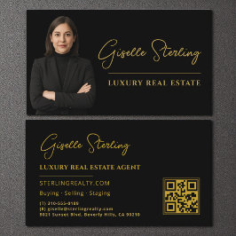 Real Estate Black Gold QR Code Script Luxury  Visitekaartje