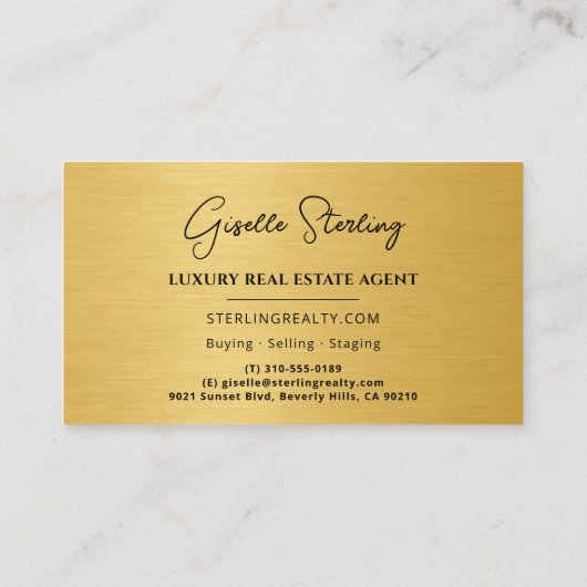 Real Estate Black Gold Script Luxury Metallic Visitekaartje (Achterkant)