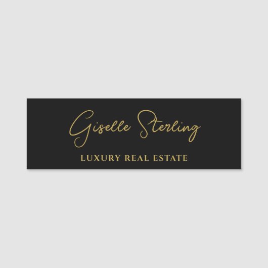 Real Estate Black Gold Script Luxury  Naamplaatje (Voorkant)