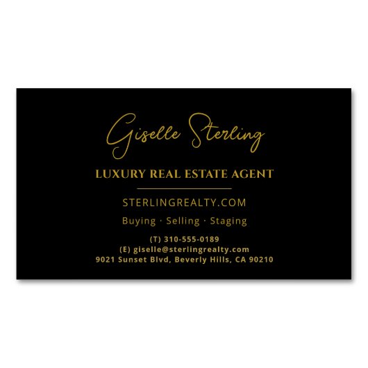 Real Estate Black Gold Script Luxury Professional Magnetisch Visitekaartje (Voorkant)