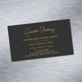 Real Estate Black Gold Script Luxury Professional Magnetisch Visitekaartje